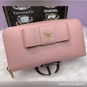 Prada Pink Wallet with Bow Accent